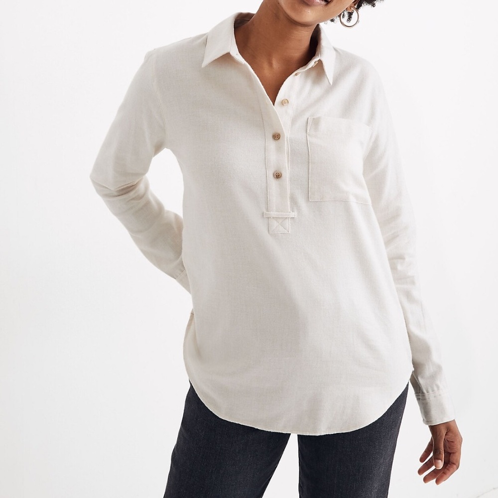 ✨ Madewell Flannel Classic Ex-Boyfriend Popover Half Button Shirt